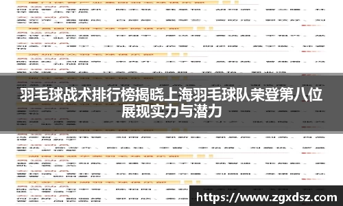 羽毛球战术排行榜揭晓上海羽毛球队荣登第八位展现实力与潜力